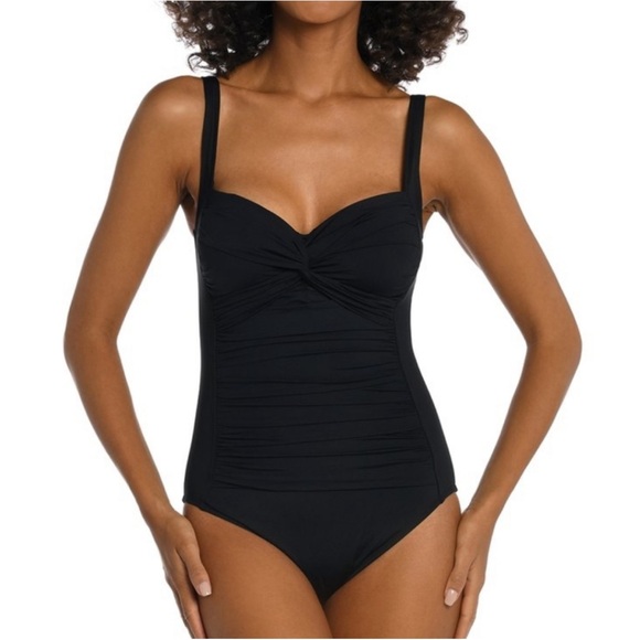 La Blanca Other - La Blanca by Rod Beattie Twist-Front One Piece Swimsuit black size 6 (bin Z)